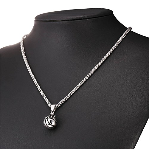 U7 Pelota Baloncesto con Mano Collar Hombre Colgante Redondo de Estilo Vintage Regalo para Hijos Tono Plata joyería Moderna para Deportistas