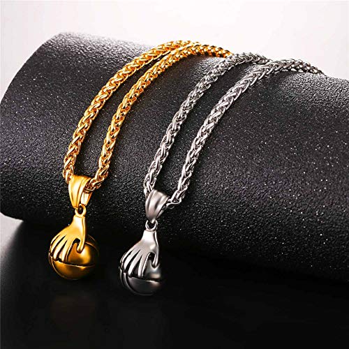 U7 Pelota Baloncesto con Mano Collar Hombre Colgante Redondo de Estilo Vintage Regalo para Hijos Tono Plata joyería Moderna para Deportistas U7 Pelota Baloncesto con Mano Collar Hombre Colgante Redondo de Estilo Vintage Regalo para Hijos Tono Plata joyería Moderna para Deportistas