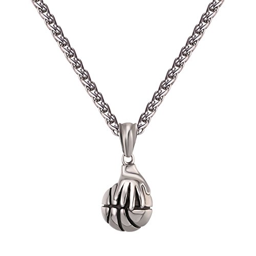 U7 Pelota Baloncesto con Mano Collar Hombre Colgante Redondo de Estilo Vintage Regalo para Hijos Tono Plata joyería Moderna para Deportistas U7 Pelota Baloncesto con Mano Collar Hombre Colgante Redondo de Estilo Vintage Regalo para Hijos Tono Plata joyería Moderna para Deportistas