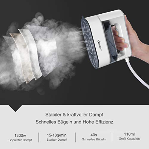 Uarter Plancha de vapor Steamer, estación de planchado de viaje, cepillo de vapor manual, con depósito de agua extraíble, plancha de viaje para ropa con 40 segundos de precalentamiento rápido, 1300 W