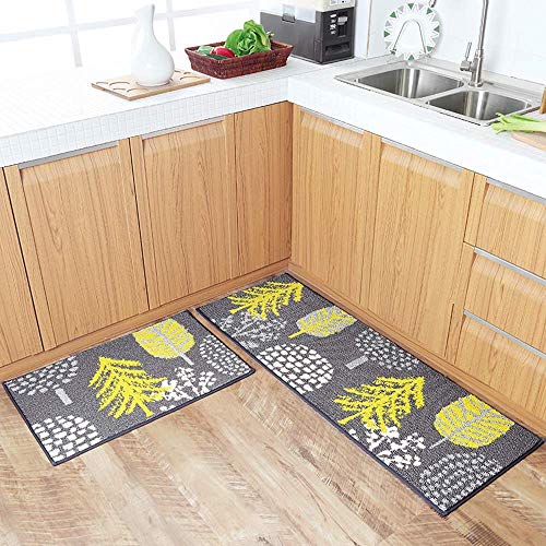 U'Artlines - Juego de 2 alfombras de cocina antideslizantes lavables, con parte trasera de goma, felpudos para interiores y exteriores, polipropileno, Árbol, 45*70+45*120