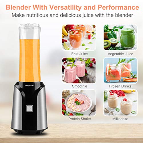 UBEGOOD Batidora de Vaso, 400W Licuadora Smoothies Licuadora Pequeña Acero Inoxidable con 600ml, 300ml Botellas Portátiles y 200ml Taza de Molienda para Fresado Café, Frutas, Batidos, Vegetales