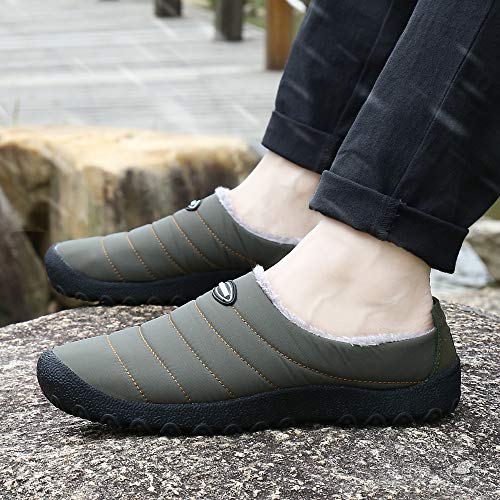 UBFEN Zapatillas de Estar Hombre Mujer Invierno Interior Exterior Zapatos Caliente de Lana como Peluche Forro Suela de Goma Anti Skid Slip On Guantes 42 EU A Verde