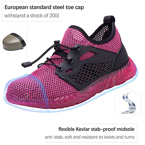 Ucayali Zapatillas de Seguridad para Trabajar Mujer Calzado Trabajo Ligeras Zapatos de Seguridad Verano con Punta de Acero Malla Comodos Transpirables Antiestaticos(034 Rosa Mesh, 38 EU)