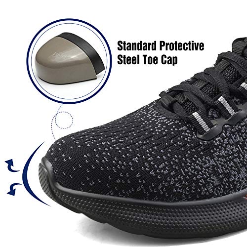 UCAYALI Zapatos de Seguridad con Punta de Acero para Hombre Zapatillas de Trabajo Puntera Reforzada Calzado de Protección Industria Construcción - Cómodos Ligeros y Antideslizantes(Negro, 42)