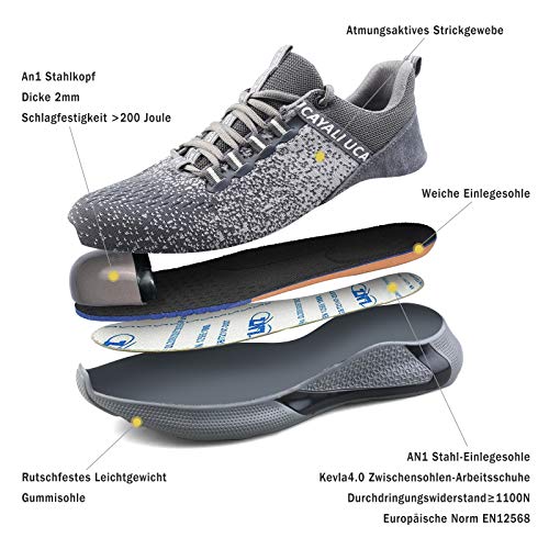UCAYALI Zapatos de Seguridad Hombre Anti-Piercing Zapatos de Trabajo Punta de Acero Antideslizante Calzado Seguridad Deportivo Gris Gr.43 UCAYALI Zapatos de Seguridad Hombre Anti-Piercing Zapatos de Trabajo Punta de Acero Antideslizante Calzado Seguridad Deportivo Gris Gr.43