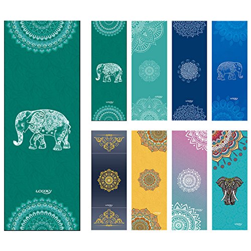 UCOOLY Toalla de Yoga,Antideslizante Toalla con de Spray Gratuita Bottle,Caliente Toalla de Yoga con de Esquina Bolsillos, Fitness,Bikram,Ashtanga,Pilates183x63cm by (Elephant-Green)