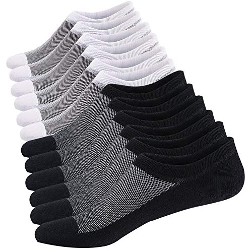 Ueither Calcetines Cortos Hombre Invisibles Respirable Calcetines tobilleros Algodón Antideslizantes (Tamaño: 44-48, Negro/Blanco (3 Pares Cada))