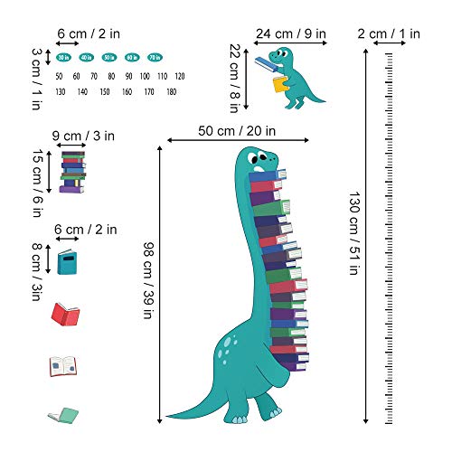 ufengke Altura Pegatinas de Pared Dinosaurios Vinilos Adhesivas Pared Crecimiento Libros Decorativos para Dormitorio Habitación Infantiles Niños