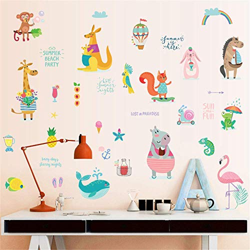 ufengke Pegatinas De Pared Animales Verano Vinilos Adhesivos Pared Jirafa Canguro para Dormitorio Habitación Infantiles Bebés