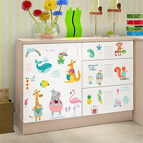 ufengke Pegatinas De Pared Animales Verano Vinilos Adhesivos Pared Jirafa Canguro para Dormitorio Habitación Infantiles Bebés