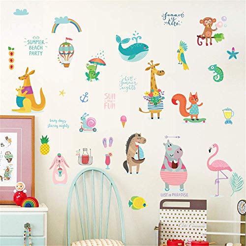 ufengke Pegatinas De Pared Animales Verano Vinilos Adhesivos Pared Jirafa Canguro para Dormitorio Habitación Infantiles Bebés