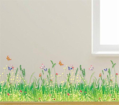 ufengke Pegatinas de Pared Prado de Hierba Verde con Flores Rojas y Mariposas Calcomanías de Pared de Vinilo de DIY Extraíble Mural Decorativo Multicolor para Sala de Estar, Dormitorio, Zócalo ufengke Pegatinas de Pared Prado de Hierba Verde con Flores Rojas y Mariposas Calcomanías de Pared de Vinilo de DIY Extraíble Mural Decorativo Multicolor para Sala de Estar, Dormitorio, Zócalo