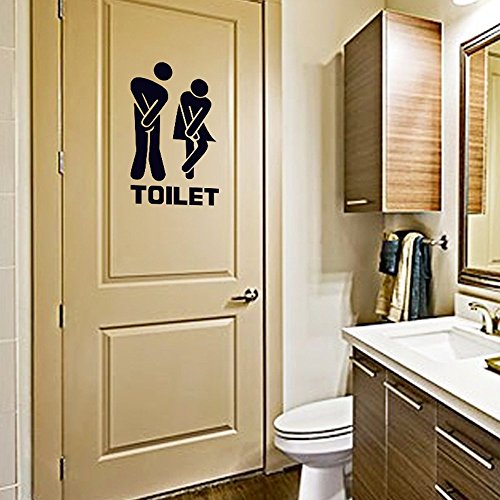 ufengke Unisexo Toilet Firmar Puertas Pegatinas de Pared Adhesivos de Pared de Vinilo Negro DIY Decorativo Extraíble Male & Female Logo Entrance Common Use Comfort Room para Hombres y Mujeres