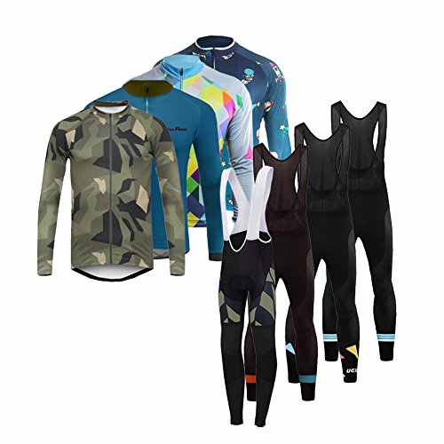 Uglyfrog 2019 Nuevo De Invierno Vellón Caliente Mantener Caliente Hombre Manga Larga Maillot Ciclismo +Bib Pantalones Sets with Gel Pad Winter Style-Dos Piezas