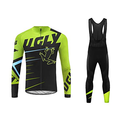 Uglyfrog Bike Wear Designs Maillots de Bicicleta Maillots de Bicicleta Traje de Invierno Hombres Ropa de Ciclo Jersey de Manga Larga + Pantalones Bib Acolchados Cómodo