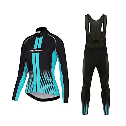 Uglyfrog Termo Ciclismo Jersey Traje Ropa Deportiva Bicicleta Manga Larga Jersey + Pantalones Respirable Seca rápida Invierno Mujer Pelusa en el Interior RTWL01