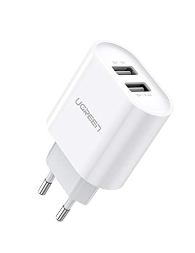 UGREEN 2 Cargador USB de pared 17W 5V 3.4A Cargador USB Enchufe para iPhone XS Max XR X 8 7 6 iPad Pro Mini teléfono inteligente Samsung S10 S9 S8 A50 A8 A6 J6 M20 Huawei P20 Lite Mate 20 Lite - Blanco UGREEN 2 Cargador USB de pared 17W 5V 3.4A Cargador USB Enchufe para iPhone XS Max XR X 8 7 6 iPad Pro Mini teléfono inteligente Samsung S10 S9 S8 A50 A8 A6 J6 M20 Huawei P20 Lite Mate 20 Lite - Blanco