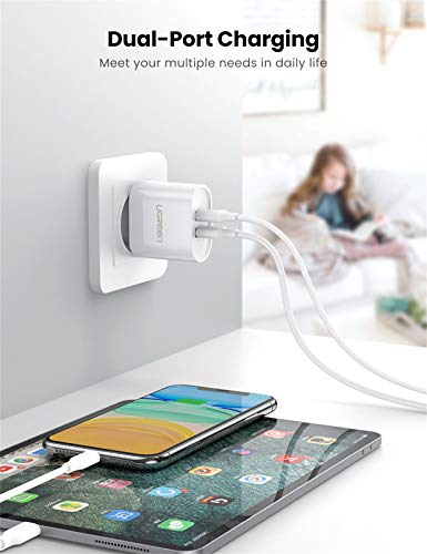 UGREEN 2 Cargador USB de pared 17W 5V 3.4A Cargador USB Enchufe para iPhone XS Max XR X 8 7 6 iPad Pro Mini teléfono inteligente Samsung S10 S9 S8 A50 A8 A6 J6 M20 Huawei P20 Lite Mate 20 Lite - Blanco UGREEN 2 Cargador USB de pared 17W 5V 3.4A Cargador USB Enchufe para iPhone XS Max XR X 8 7 6 iPad Pro Mini teléfono inteligente Samsung S10 S9 S8 A50 A8 A6 J6 M20 Huawei P20 Lite Mate 20 Lite - Blanco