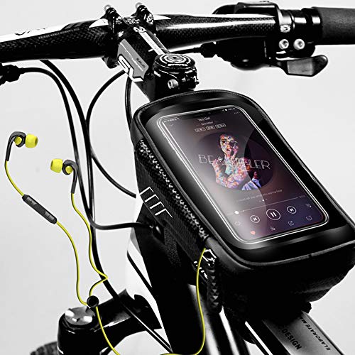 UIHOL Bolsa de Movil Bicicleta Manillar, Soporte Impermeable Accesorios Bicletas Porta Bike Montaña Frame Bag, Táctil de Tubo Superior Delantero, para Teléfono Inteligente por Debajo de 6,5 Pulgadas