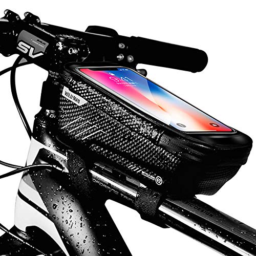 UIHOL Bolsa de Movil Bicicleta Manillar, Soporte Impermeable Accesorios Bicletas Porta Bike Montaña Frame Bag, Táctil de Tubo Superior Delantero, para Teléfono Inteligente por Debajo de 6,5 Pulgadas