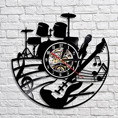 UIOLK Disco de Vinilo Reloj de Pared diseño Tema Musical decoración Reloj de Arte Negro con luz de Fondo LED Que Cambia de Color