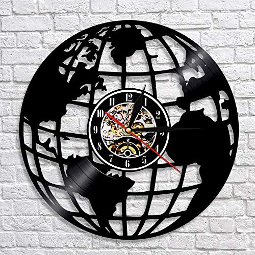 UIOLK Earth 3D Reloj de Pared Disco de Vinilo Colgante de Pared Earth Art decoración Reloj Reloj de Pared Reloj Maestros