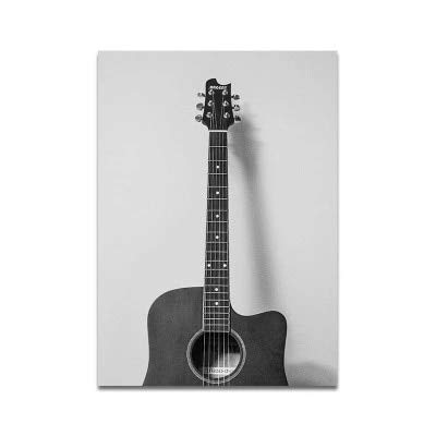 UIOLK Elementos Musicales de Estilo nórdico decoración Familiar Lienzo Pintura Blanco y Negro Simple Moderno Registro de Guitarra Retro Americano
