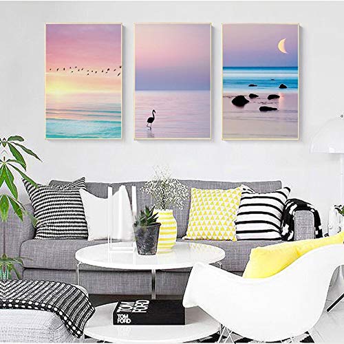 UIOLK Impresiones en Lienzo Hermosos paisajes Marinos de Amanecer y Atardecer Carteles e Impresiones en Lienzo Ideal para Decorar Regalos en el Norte de Europa