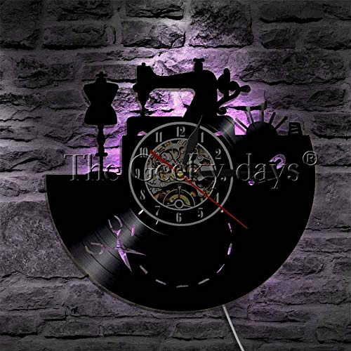 UIOLK Máquina de Coser Tienda de Ropa Reloj de Pared con Disco de Vinilo Luz de Noche LED Herramientas de Costura a Medida Diseño Decoración del hogar UIOLK Máquina de Coser Tienda de Ropa Reloj de Pared con Disco de Vinilo Luz de Noche LED Herramientas de Costura a Medida Diseño Decoración del hogar