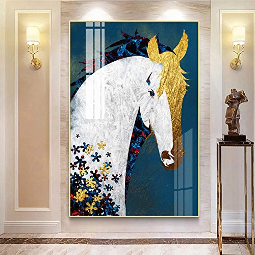 UIOLK Pintura Abstracta de la Lona del Caballo de Oro Animal Cartel del Arte de la Pared Colorida decoración del hogar Pintura