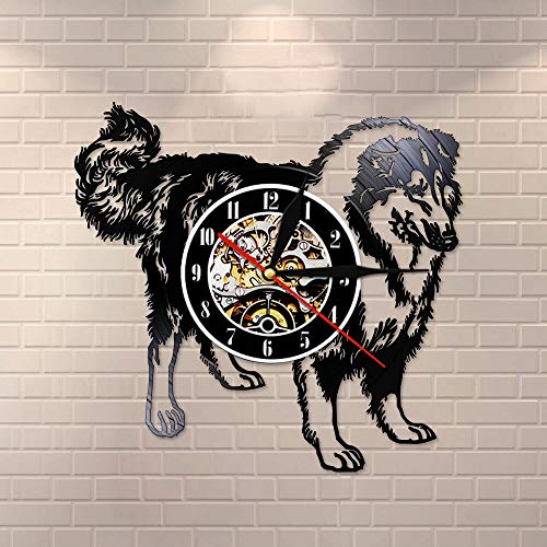 UIOLK Schnauzer Perro Raza Pared Rough Collie Club Disco de Vinilo Reloj de Pared Cachorro Animal Hound Tienda de Mascotas Pared Art Deco Reloj