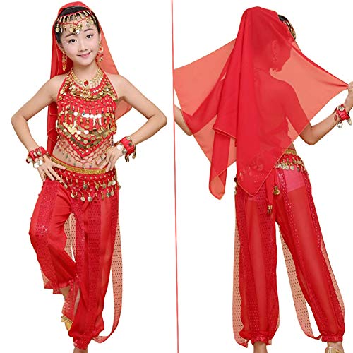 uirend Danza Ropa Niña Vestidos - Kid's Belly Dance Halter Top Pantalones Harem Disfraces de Halloween Princesa Ropa de Gasa Fiesta de Lujo Cosplay Dancewear