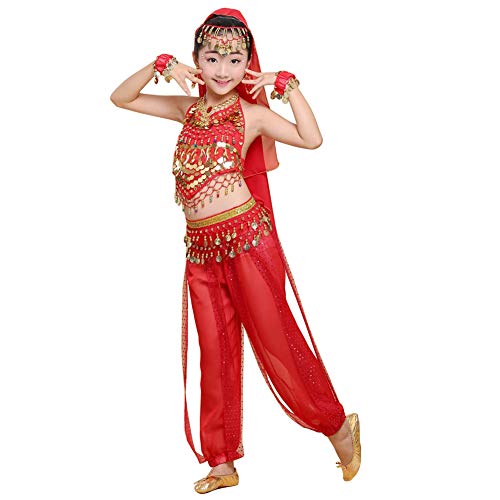 uirend Danza Ropa Niña Vestidos - Kid's Belly Dance Halter Top Pantalones Harem Disfraces de Halloween Princesa Ropa de Gasa Fiesta de Lujo Cosplay Dancewear