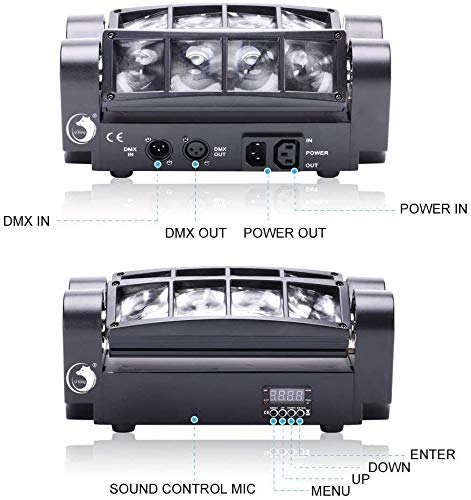 UKing 8x10W Iluminación de Cabeza Móvil, 8 LED LED Mini Araña Etapa, 4 Colores RGBW con 5 Modo de Control ,Mover Cabeza Iluminación para Disco Bar Fiesta (con Control Remoto)