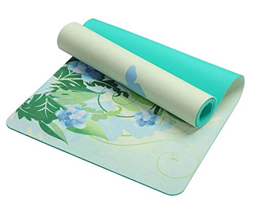 UKKO Esterilla Yoga 6 Modelo mm Lotus Suecia TPE Yoga Mat Estera del Cojín De Gimnasia del Ejercicio De Adelgazamiento De La Aptitud De Pilates Antideslizante Esterilla,Mariposa Verde