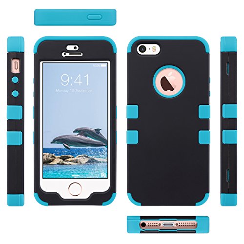 ULAK Funda para iPhone SE 2016, iPhone 5/5S Capa 3 en 1 híbrido Case Resistente a Prueba Golpes Dura Cubierta Trasera Shock Absorbente TPU Parachoques Caso para Apple iPhone 5/5S/SE - Negro Azul