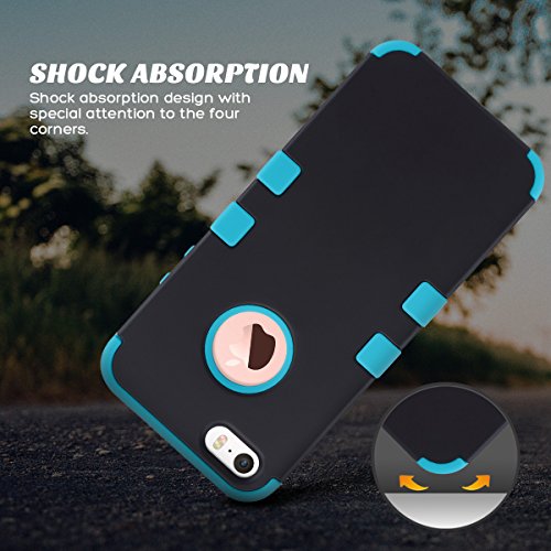 ULAK Funda para iPhone SE 2016, iPhone 5/5S Capa 3 en 1 híbrido Case Resistente a Prueba Golpes Dura Cubierta Trasera Shock Absorbente TPU Parachoques Caso para Apple iPhone 5/5S/SE - Negro Azul