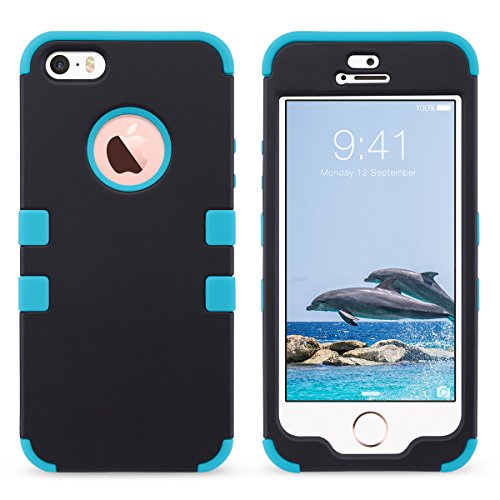 ULAK Funda para iPhone SE 2016, iPhone 5/5S Capa 3 en 1 híbrido Case Resistente a Prueba Golpes Dura Cubierta Trasera Shock Absorbente TPU Parachoques Caso para Apple iPhone 5/5S/SE - Negro Azul