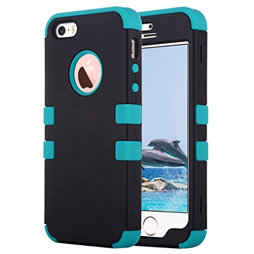 ULAK Funda para iPhone SE 2016, iPhone 5/5S Capa 3 en 1 híbrido Case Resistente a Prueba Golpes Dura Cubierta Trasera Shock Absorbente TPU Parachoques Caso para Apple iPhone 5/5S/SE - Negro Azul