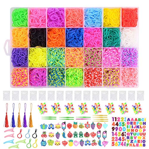 Ulikey 10000 Loom Bands, Caja Pulseras Gomas, Juego Creativo para Niños Caja Pulseras, Hacer Pulseras de Colores Loom Kit, 28 Colores