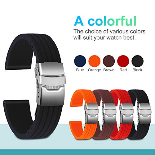 Ullchro Correa Reloj Calidad Alta Recambios Correa Relojes Caucho Stripe Pattern - 16mm, 18mm, 20mm, 22mm, 24mm Silicona Correa Reloj con Acero Inoxidable Hebilla desplegable (20mm, Negro) Ullchro Correa Reloj Calidad Alta Recambios Correa Relojes Caucho Stripe Pattern - 16mm, 18mm, 20mm, 22mm, 24mm Silicona Correa Reloj con Acero Inoxidable Hebilla desplegable (20mm, Negro)