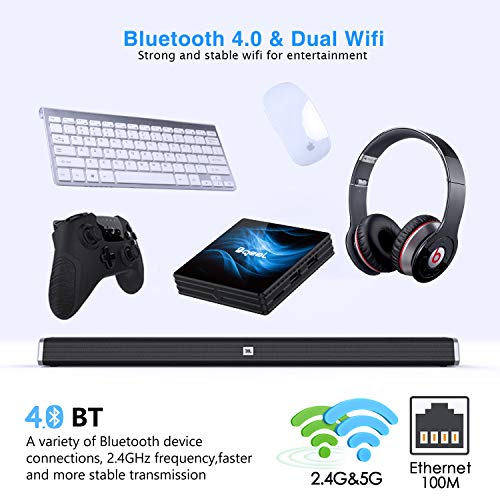 Última Versión Android TV Box 【4GB RAM+64GB ROM】 Bqeel Android 10.0 TV Box RK3318 Quad-Core 64bit Cortex-A53 con 5GHz / 2.4GHz WiFi ,BT 4.0,2k*4K UHD H.265, USB 3.0 Smart TV Box