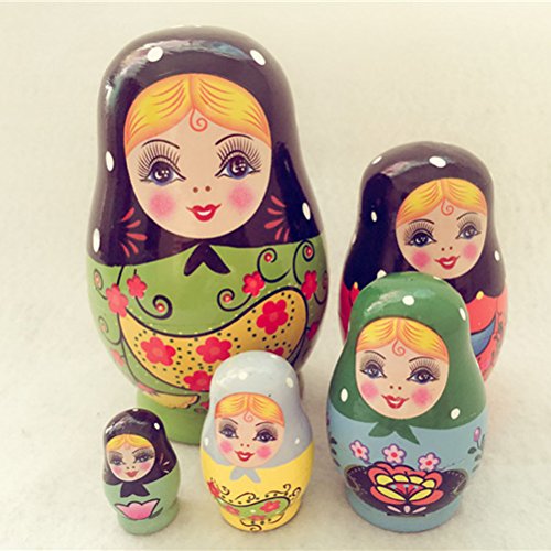 ULTNICE Matryoshka - Muñeca rusa, muñeca de madera, 5 piezas