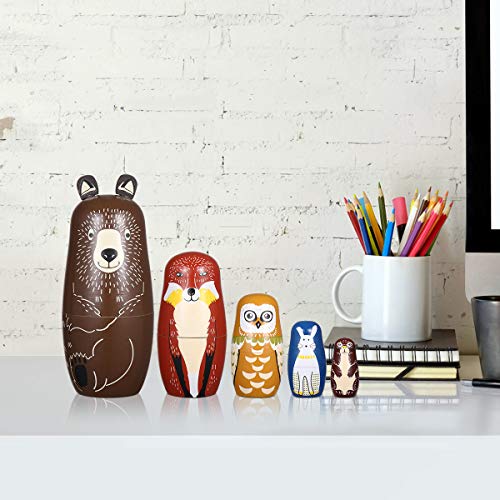 Ultnice - Muñecas rusas, matrioska de madera con forma de oso, pingüino, 5 unidades Ultnice - Muñecas rusas, matrioska de madera con forma de oso, pingüino, 5 unidades