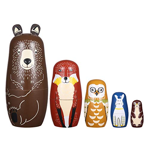 Ultnice - Muñecas rusas, matrioska de madera con forma de oso, pingüino, 5 unidades Ultnice - Muñecas rusas, matrioska de madera con forma de oso, pingüino, 5 unidades