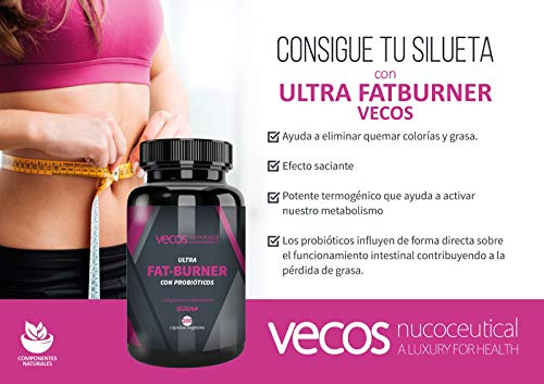 Ultra Fat Burner Vecos con Probióticos para disminuir las calorías – Quema grasas y termogénico para complementar con una dieta saludable – 100 cápsulas vegetales - 100% apto para veganos