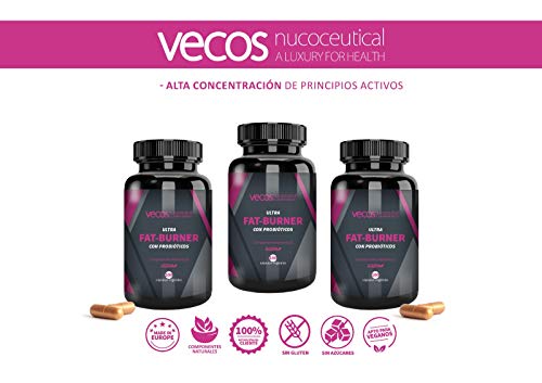 Ultra Fat Burner Vecos con Probióticos para disminuir las calorías – Quema grasas y termogénico para complementar con una dieta saludable – 100 cápsulas vegetales - 100% apto para veganos