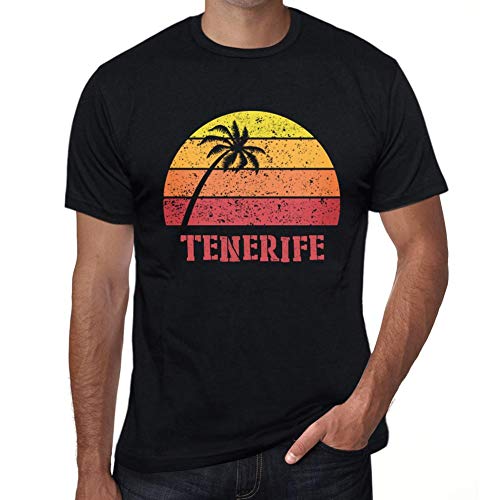 ULTRABASIC Camiseta para Hombre Puesta de Sol - Sunset - Tenerife - Amor Verano - Playa Verano - Vintage Camiseta Gráfica (S, Negro Profundo)