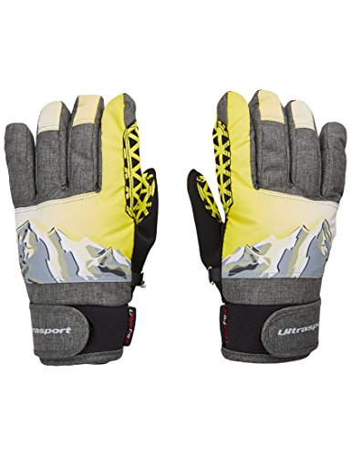 Ultrasport Advanced Rocky Guantes de esquí para niños, Flexibles, con una Gran Libertad de Movimientos, Impermeables, Resistentes al Viento, 10 y 12, Negro/Gris/Blanco/Amarillo, 8-10 años